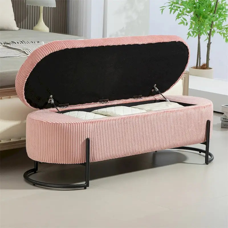 Pouffre de rangement, Banc de bout de lit de chambre à coucher, Pouffre de rangement rembourré en tissu