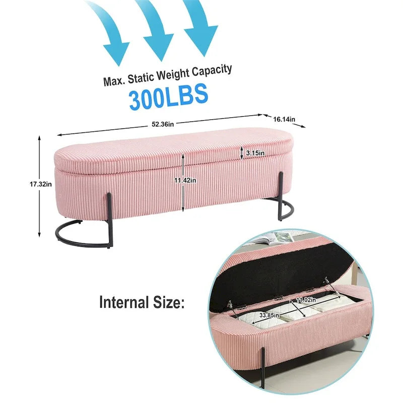 Pouffre de rangement, Banc de bout de lit de chambre à coucher, Pouffre de rangement rembourré en tissu