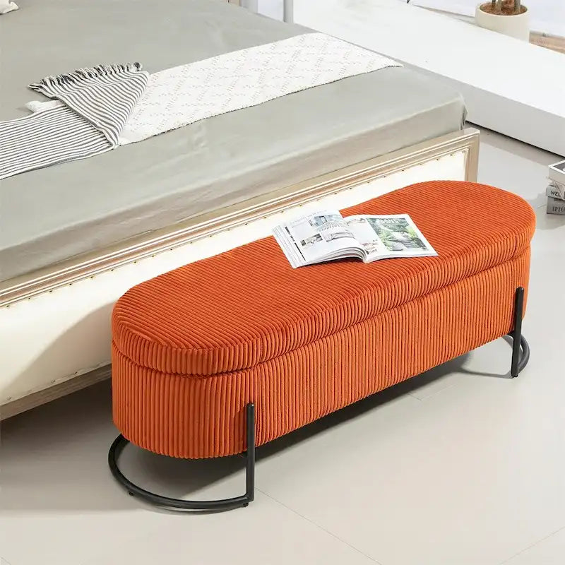 Pouffre de rangement, Banc de bout de lit de chambre à coucher, Pouffre de rangement rembourré en tissu