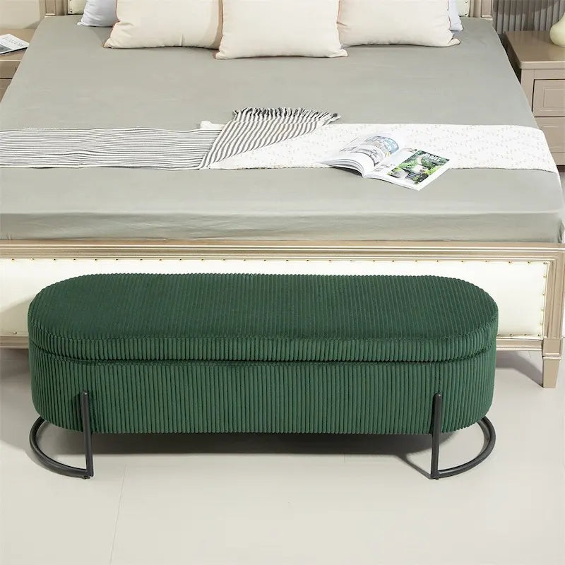 Pouffre de rangement, Banc de bout de lit de chambre à coucher, Pouffre de rangement rembourré en tissu