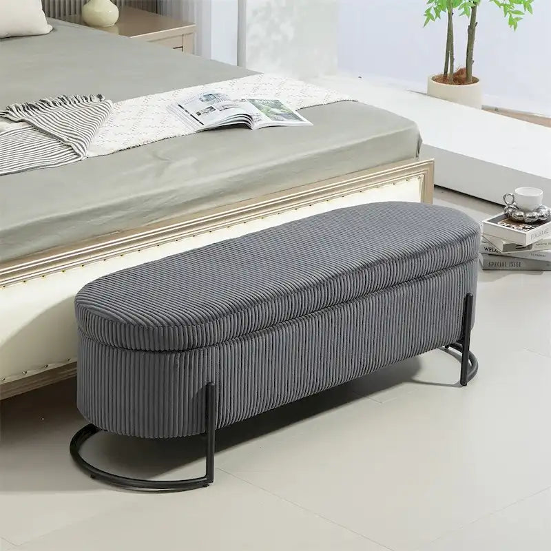 Pouffre de rangement, Banc de bout de lit de chambre à coucher, Pouffre de rangement rembourré en tissu