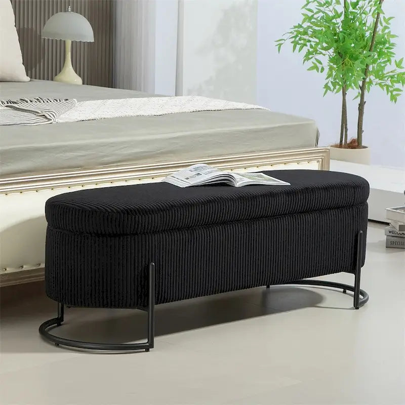 Pouffre de rangement, Banc de bout de lit de chambre à coucher, Pouffre de rangement rembourré en tissu