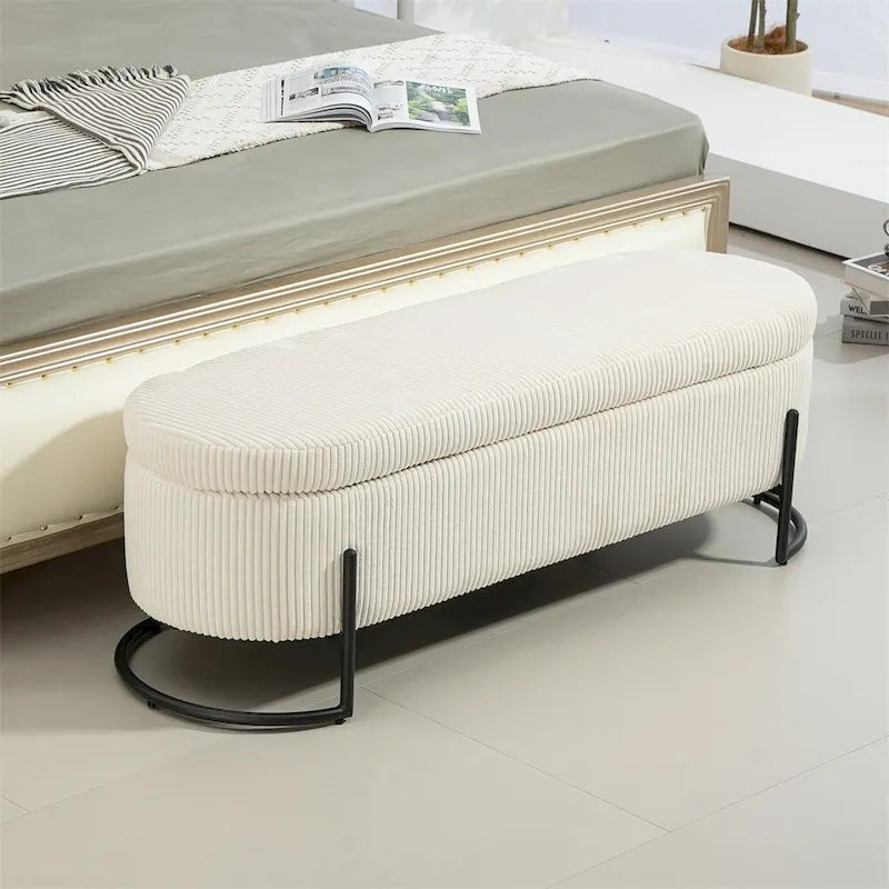 Pouffre de rangement, Banc de bout de lit de chambre à coucher, Pouffre de rangement rembourré en tissu