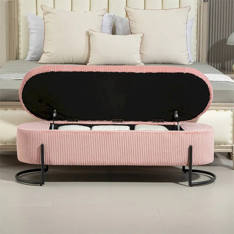 Pouffre de rangement, Banc de bout de lit de chambre à coucher, Pouffre de rangement rembourré en tissu