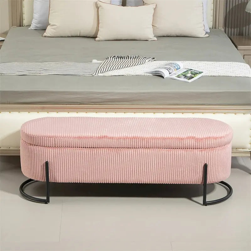 Pouffre de rangement, Banc de bout de lit de chambre à coucher, Pouffre de rangement rembourré en tissu
