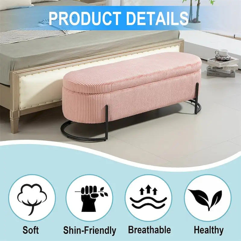 Pouffre de rangement, Banc de bout de lit de chambre à coucher, Pouffre de rangement rembourré en tissu