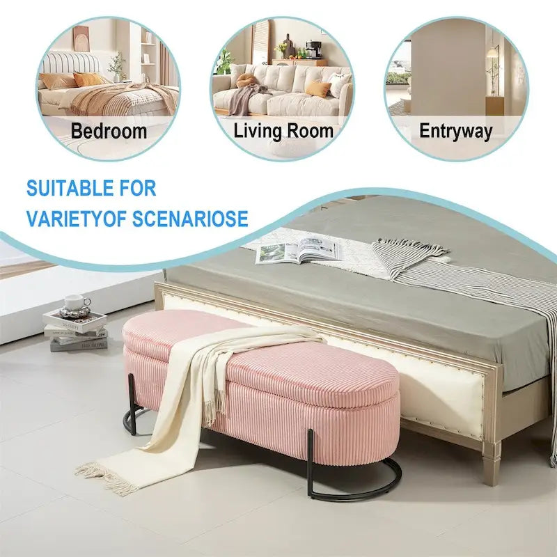 Pouffre de rangement, Banc de bout de lit de chambre à coucher, Pouffre de rangement rembourré en tissu