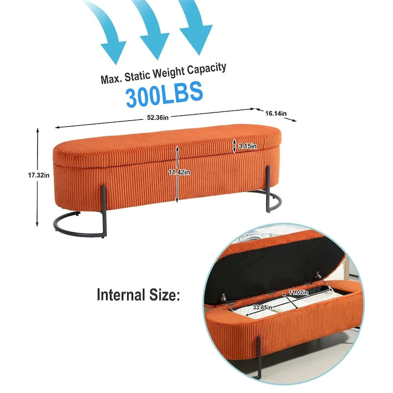 Pouffre de rangement, Banc de bout de lit de chambre à coucher, Pouffre de rangement rembourré en tissu