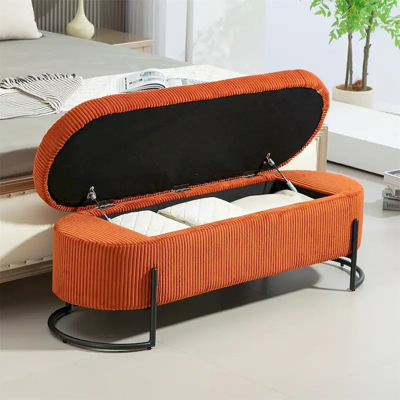Pouffre de rangement, Banc de bout de lit de chambre à coucher, Pouffre de rangement rembourré en tissu