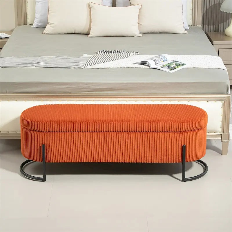 Pouffre de rangement, Banc de bout de lit de chambre à coucher, Pouffre de rangement rembourré en tissu