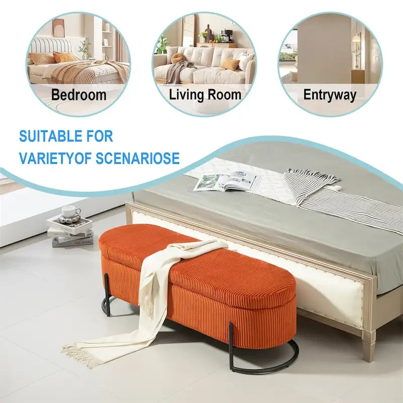 Pouffre de rangement, Banc de bout de lit de chambre à coucher, Pouffre de rangement rembourré en tissu