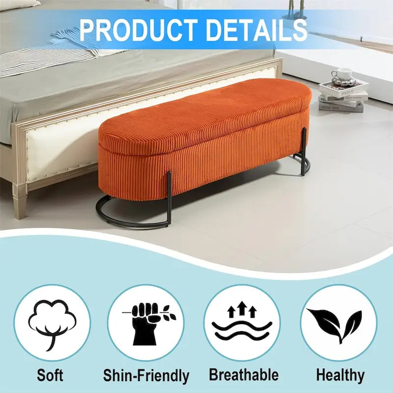 Pouffre de rangement, Banc de bout de lit de chambre à coucher, Pouffre de rangement rembourré en tissu