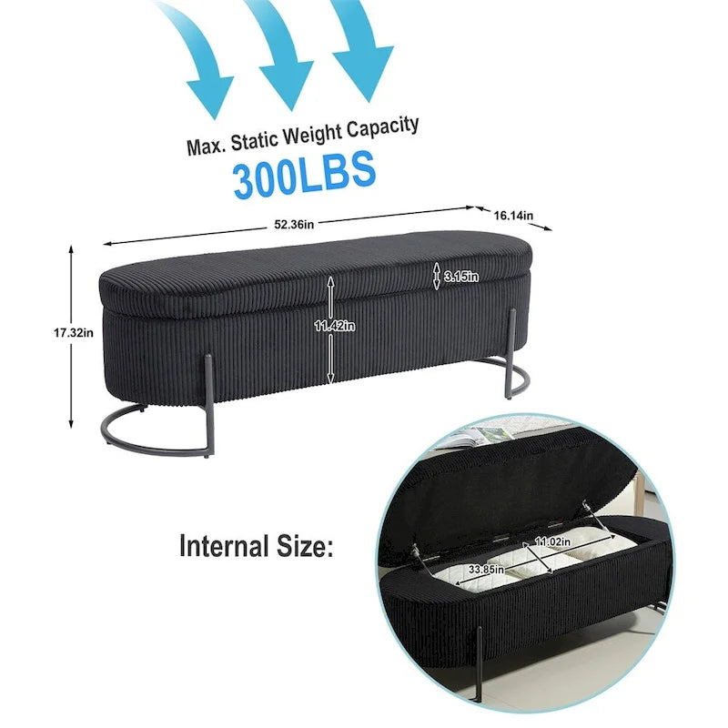 Pouffre de rangement, Banc de bout de lit de chambre à coucher, Pouffre de rangement rembourré en tissu