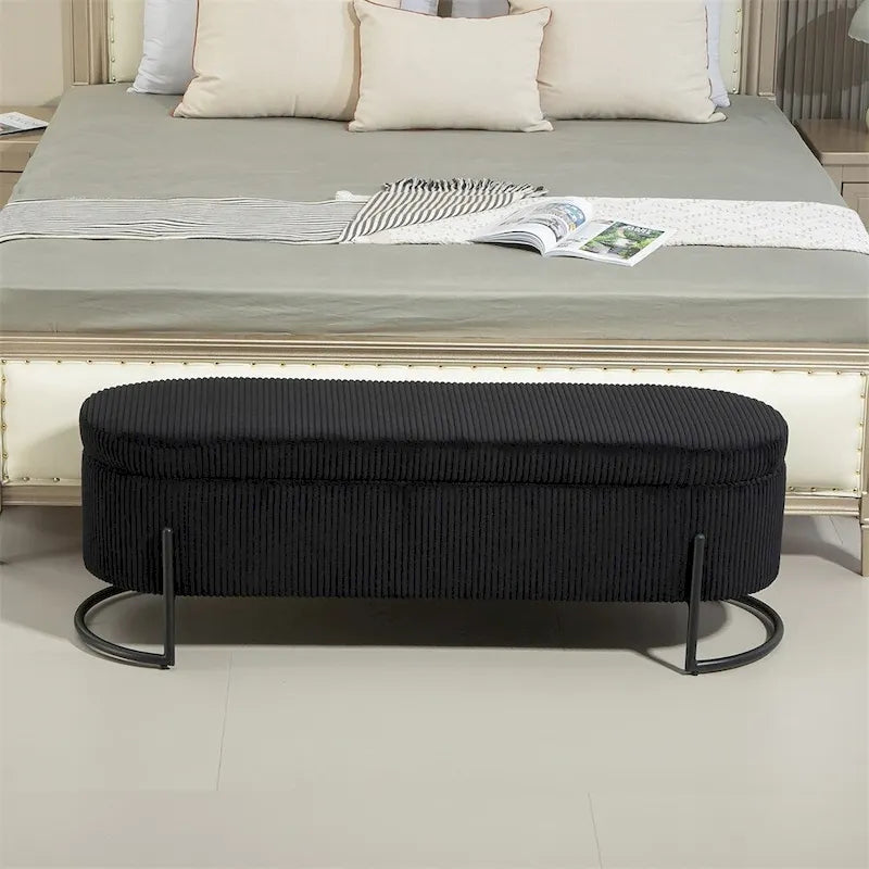 Pouffre de rangement, Banc de bout de lit de chambre à coucher, Pouffre de rangement rembourré en tissu