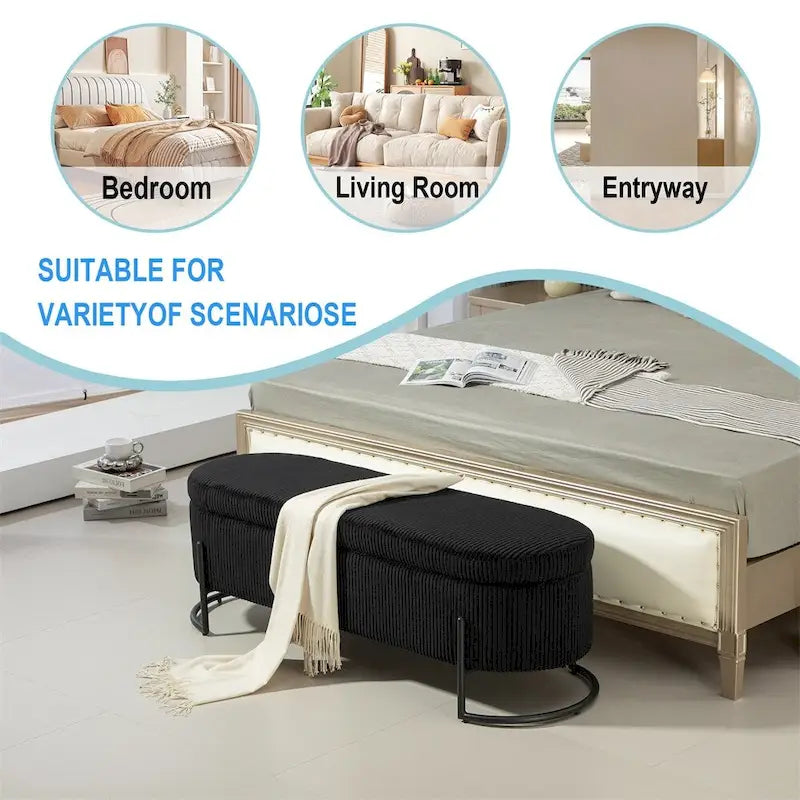 Pouffre de rangement, Banc de bout de lit de chambre à coucher, Pouffre de rangement rembourré en tissu