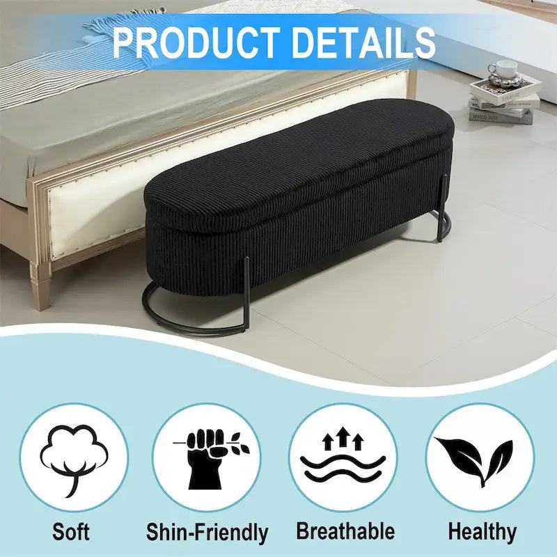 Pouffre de rangement, Banc de bout de lit de chambre à coucher, Pouffre de rangement rembourré en tissu