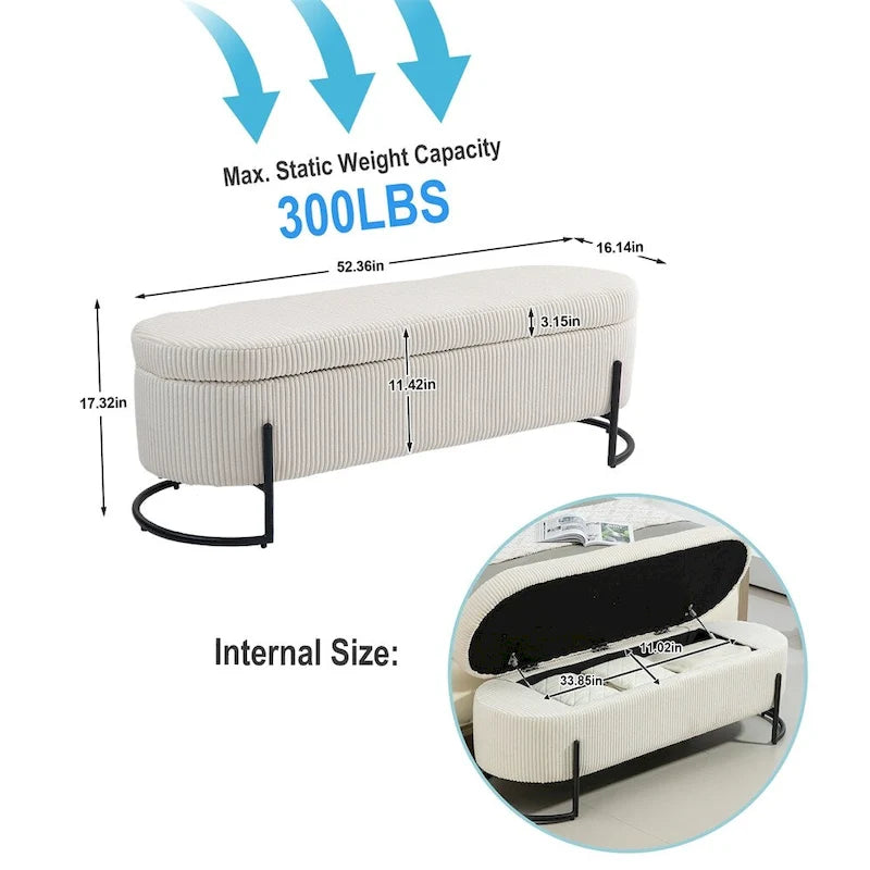 Pouffre de rangement, Banc de bout de lit de chambre à coucher, Pouffre de rangement rembourré en tissu