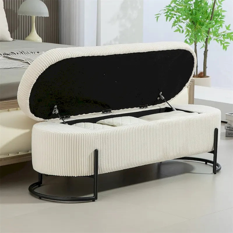 Pouffre de rangement, Banc de bout de lit de chambre à coucher, Pouffre de rangement rembourré en tissu