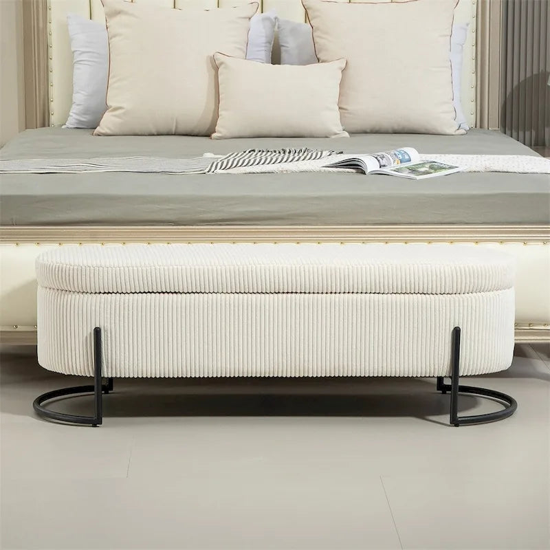 Pouffre de rangement, Banc de bout de lit de chambre à coucher, Pouffre de rangement rembourré en tissu