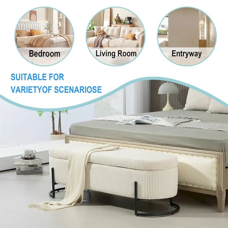 Pouffre de rangement, Banc de bout de lit de chambre à coucher, Pouffre de rangement rembourré en tissu