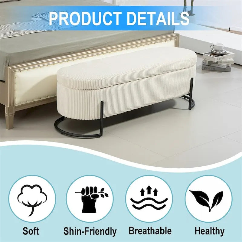 Pouffre de rangement, Banc de bout de lit de chambre à coucher, Pouffre de rangement rembourré en tissu