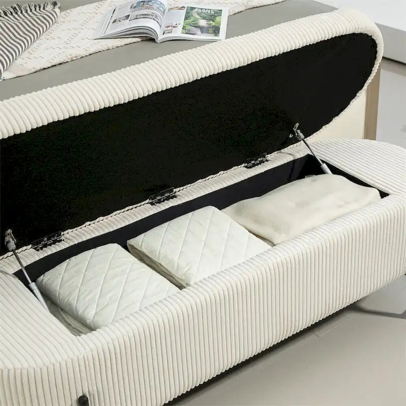 Pouffre de rangement, Banc de bout de lit de chambre à coucher, Pouffre de rangement rembourré en tissu