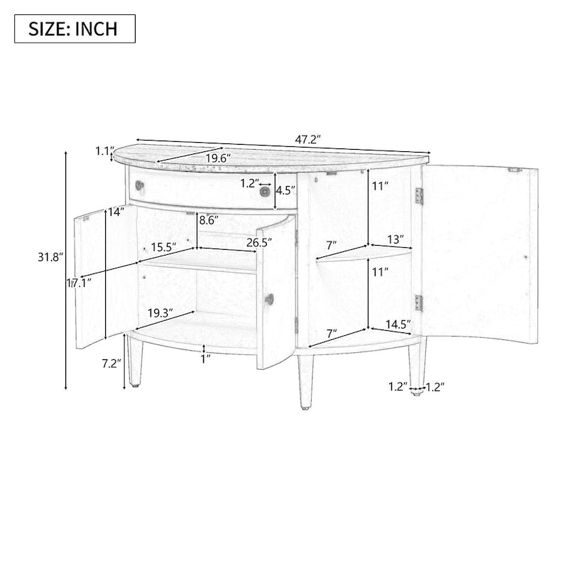 Meuble de rangement au design courbé en placage de bois massif de frêne de Mandchourie, étagères réglables