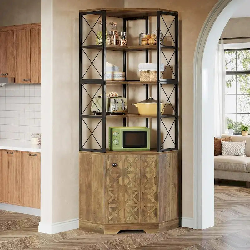Étagère d'angle haute à 7 niveaux, bibliothèque d'angle industrielle de 193 cm avec rangement