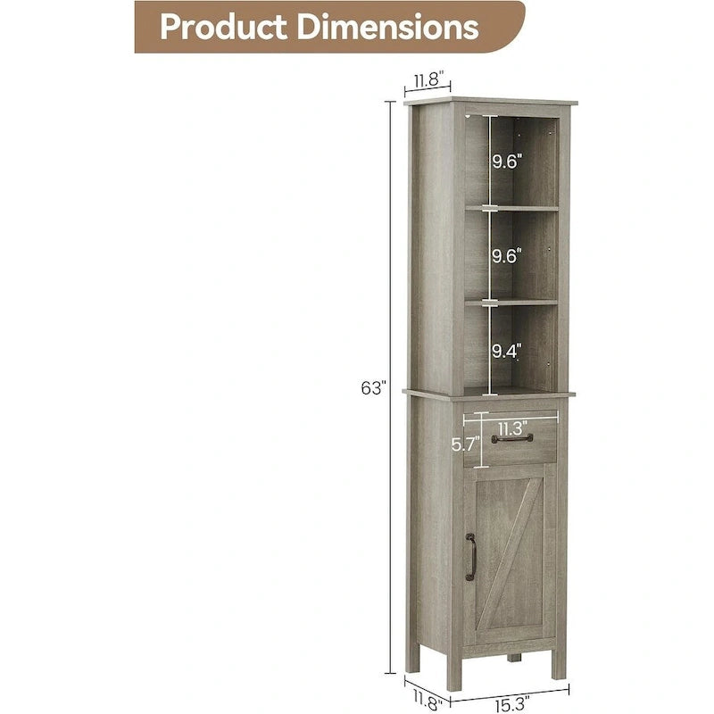 Meuble de rangement haut de salle de bain de 63 po, meuble de rangement étroit