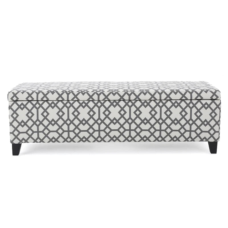Banc de rangement ottoman, tissu imprimé géométrique gris clair 51 pouces