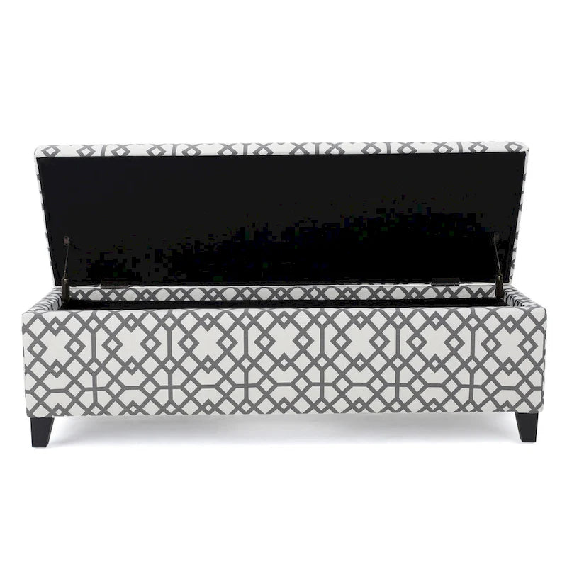 Banc de rangement ottoman, tissu imprimé géométrique gris clair 51 pouces