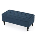 Kiyo Storage Ottoman Bench, 41 Inch Button Tufted Navy Blue Fabric