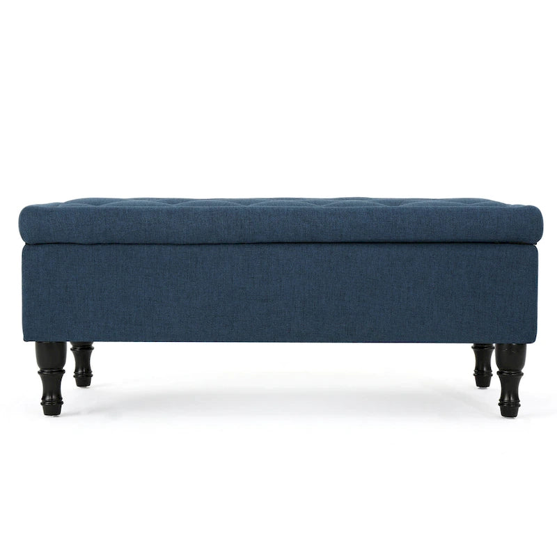 Banc coffre de rangement, tissu bleu marine capitonné de 104 cm