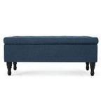 Banc coffre de rangement, tissu bleu marine capitonné de 104 cm