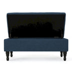 Banc coffre de rangement, tissu bleu marine capitonné de 104 cm