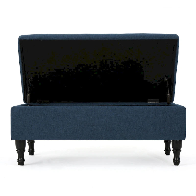 Banc coffre de rangement, tissu bleu marine capitonné de 104 cm