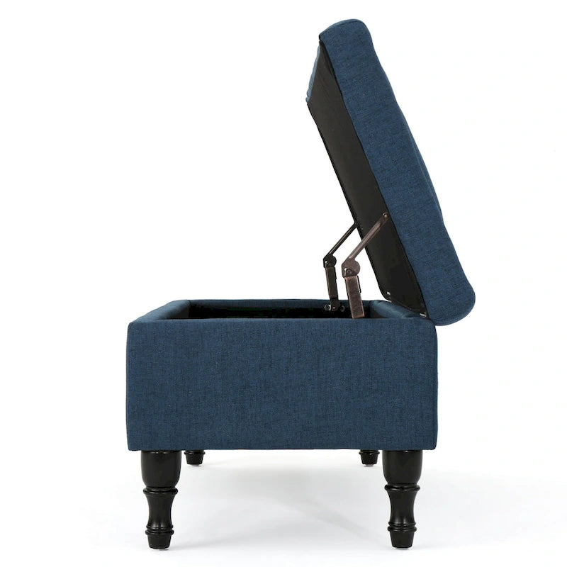 Banc coffre de rangement, tissu bleu marine capitonné de 104 cm