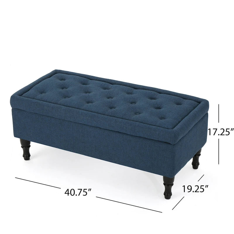Banc coffre de rangement, tissu bleu marine capitonné de 104 cm