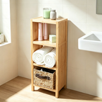 Étagère de salle de bain de luxe en bambou sur pied à quatre niveaux, organisateur de salle de bain avec étagères de rangement.