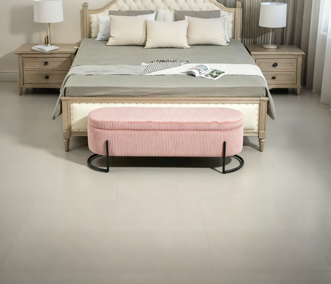 Pouffre de rangement, Banc de bout de lit de chambre à coucher, Pouffre de rangement rembourré en tissu