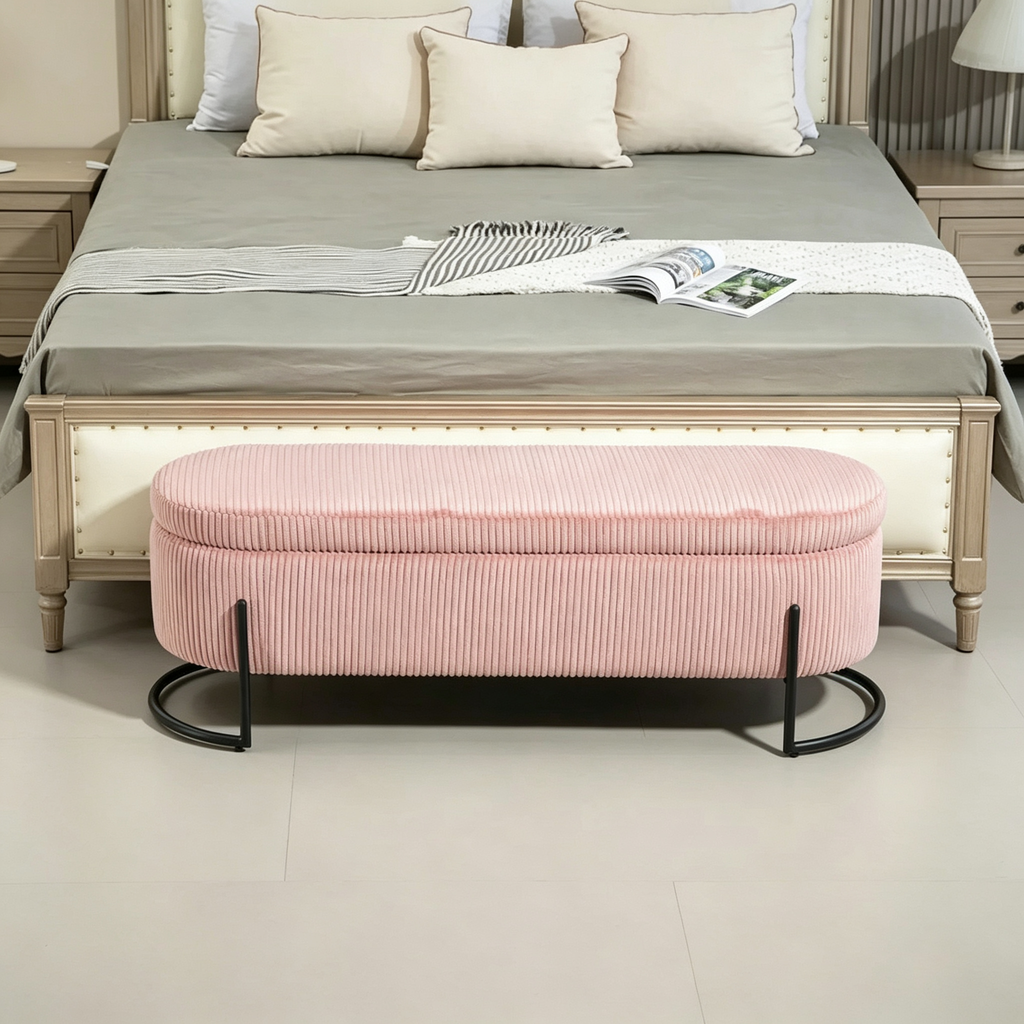 Pouffre de rangement, Banc de bout de lit de chambre à coucher, Pouffre de rangement rembourré en tissu