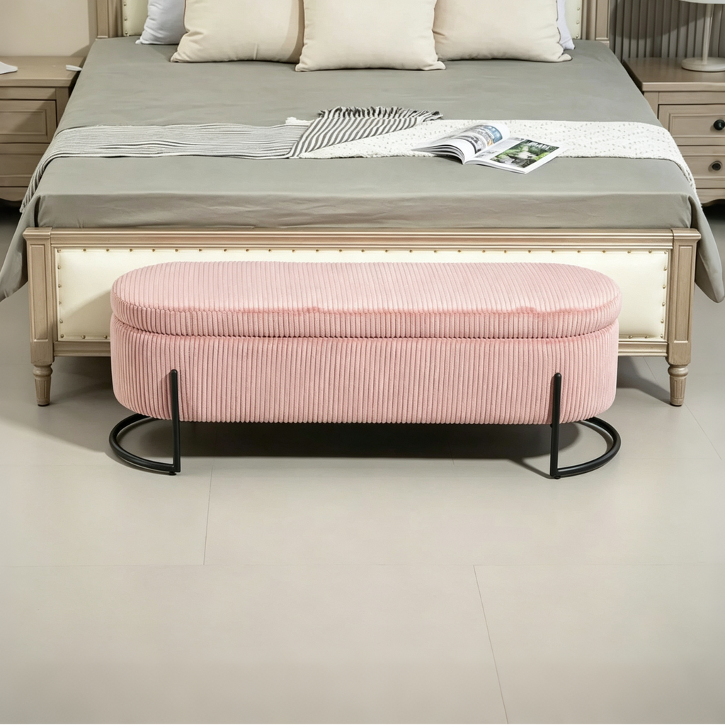 Pouffre de rangement, Banc de bout de lit de chambre à coucher, Pouffre de rangement rembourré en tissu