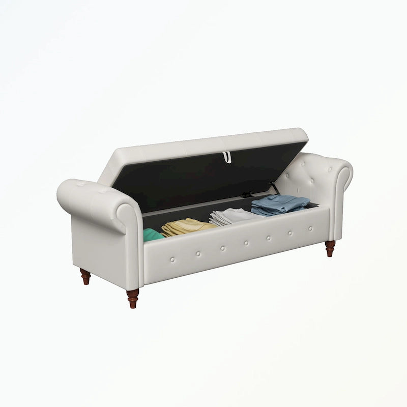 Banc de rangement capitonné avec accoudoirs roulés Repose-pieds de chambre à coucher