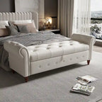 Banc de rangement capitonné avec accoudoirs roulés Repose-pieds de chambre à coucher