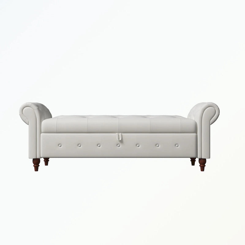 Banc de rangement capitonné avec accoudoirs roulés Repose-pieds de chambre à coucher