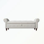Banc de rangement capitonné avec accoudoirs roulés Repose-pieds de chambre à coucher