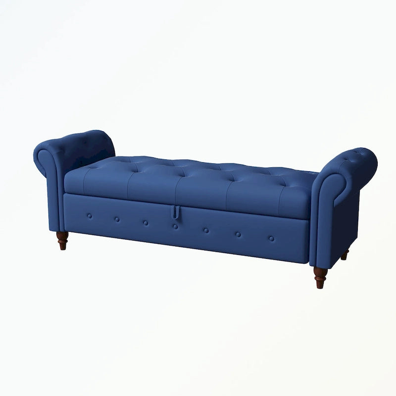 Banc de rangement capitonné avec accoudoirs roulés Repose-pieds de chambre à coucher