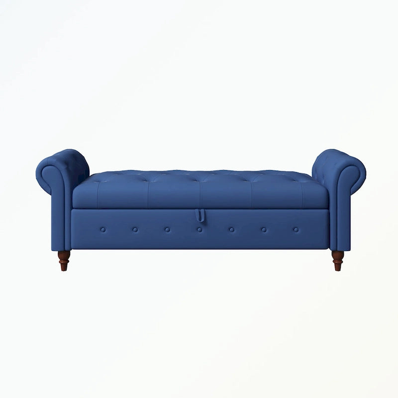 Banc de rangement capitonné avec accoudoirs roulés Repose-pieds de chambre à coucher
