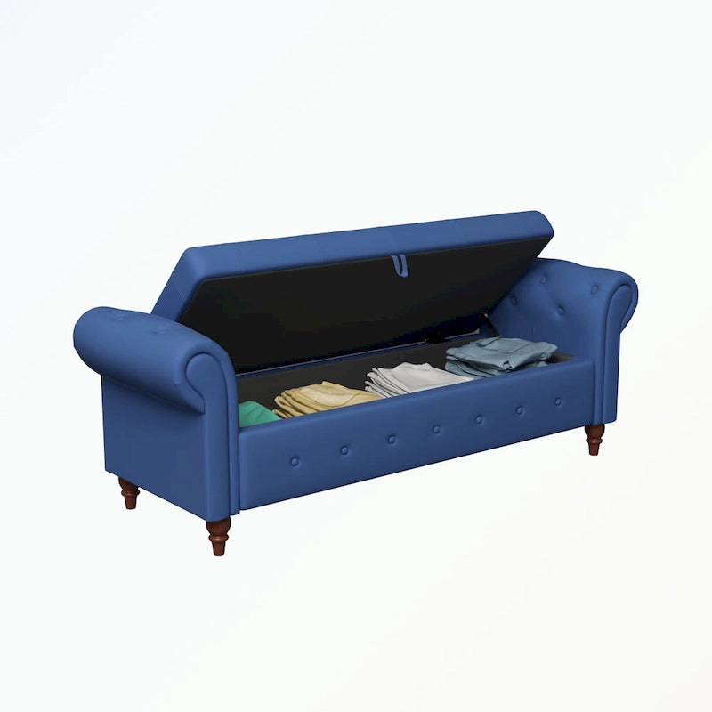 Banc de rangement capitonné avec accoudoirs roulés Repose-pieds de chambre à coucher