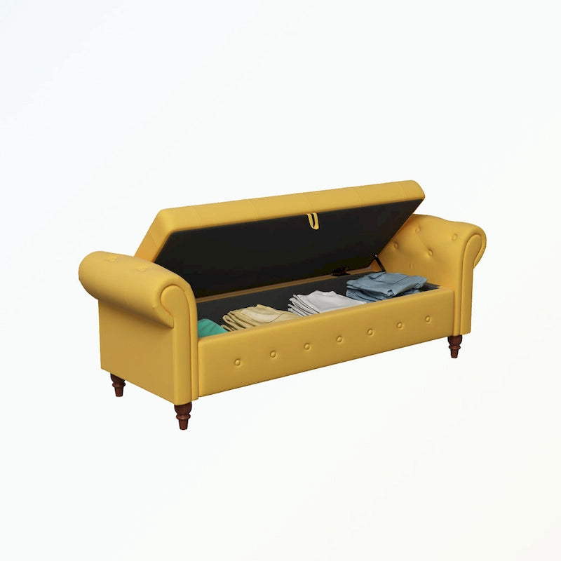 Banc de rangement capitonné avec accoudoirs roulés Repose-pieds de chambre à coucher